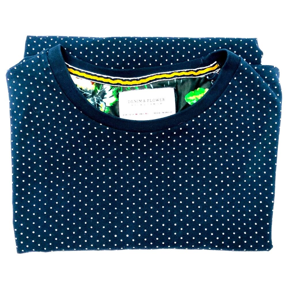 Men’s Denim & Flower Navy White Polka Dot Short Sleeve T Shirt - Picture 3 of 16